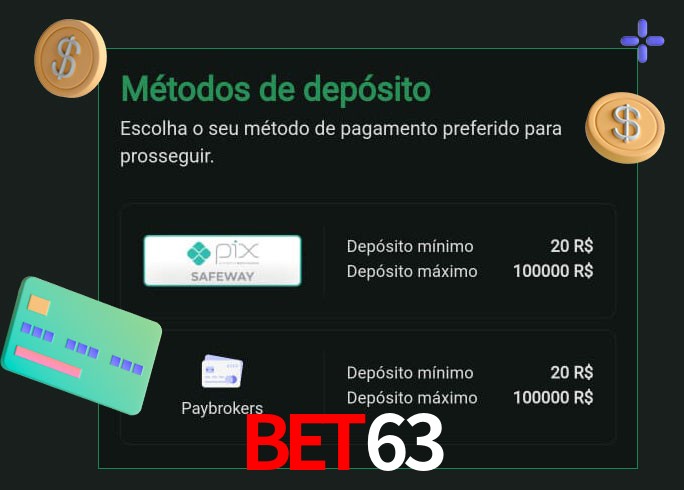 O cassino bet63 oferece uma grande variedade de métodos de pagamento
